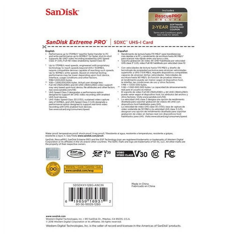 SanDisk Extreme Pro - flash memory card - 128 GB - SDXC UHS-I