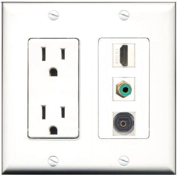 RiteAV - 15 Amp Power Outlet 1 Port HDMI 1 Port RCA Green 1 Port Toslink Decorative Wall Plate