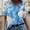 Blue, variant on Jophufed Fashion Woman Causal V-Neck Printing Blouse Short Sleeve T-Shirt Summer Tops Gifts