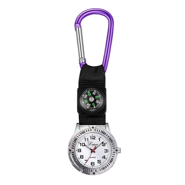 Reloj de alpinismo con brújula, reloj de bolsillo para enfermera, diseño de mosquetón, relojes sencillos de moda (morado)