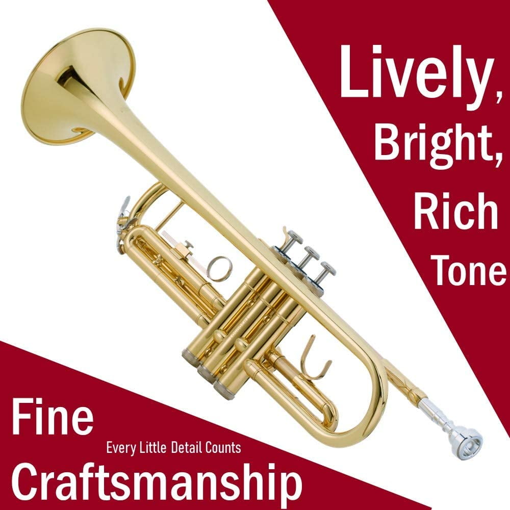 Libretto Gold Lacquer Bb Trumpet Set, Rose Brass Leadpipe, for Beginner and Intermediate, Trumpet Cleaning Kit Included