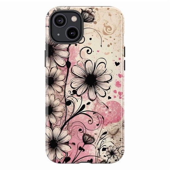 Boho Floral Phone Case, Artistic Pink Swirls and Flowers, Unique Abstract Phone Cover for iPhone 17 16 15 14 13 12 11 Plus Pro Max Mini