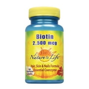 Nature's Life Biotin 2500mcg | Healthy Hair, Skin, Nail & Metabolism Support | Non-GMO | 100 Vegetable Capsules