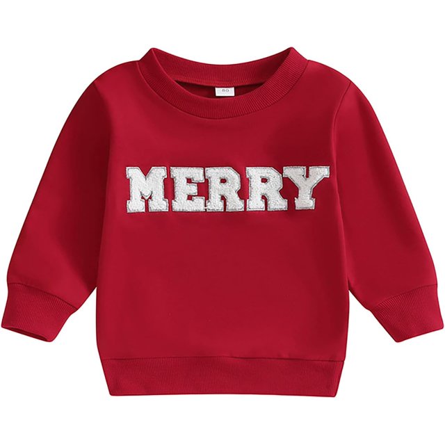 Koijhnb Ensemble de Noël pour Bébé Garçon Fille, Chandail en Molleton à Manches Longues avec Imprimé Lettre, Col Rond, 1-5 Ans