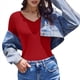 thumbnail image 3 of Camiseta Básica Ajustada de Punto Acanalado con Cuello en V y Larga para Mujer Rojo M, 3 of 7
