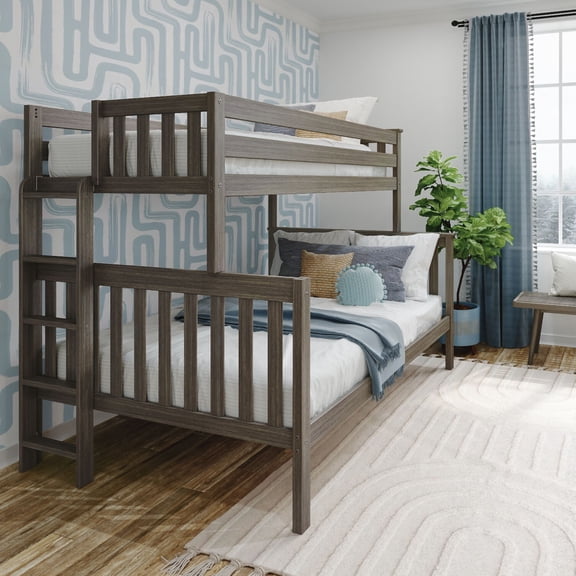 Max & Lily Solid Wood Bunk Bed, Twin over Full with Ladder on End for Kids, Clay