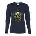thumbnail image 2 of Brotherhood Biker Motorcycles Cross and Skull Pop Culture Womens Graphic Long Sleeve T-Shirt, Navy, Medium, 2 of 3