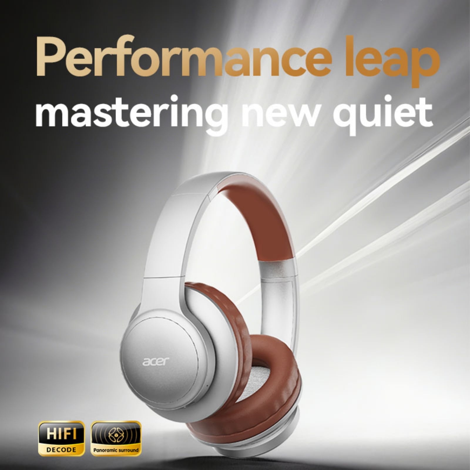 Acer Over-ear Headphones with 60H Playtime, Hi-Res Audio Foldable and Comfortable, Silver