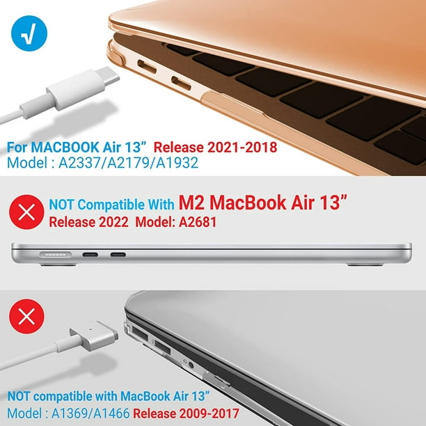 Compatible avec l'étui M2 Macbook Air 13 pouces, modèle A2681, coque  transparente Housse de protection avec or et noir