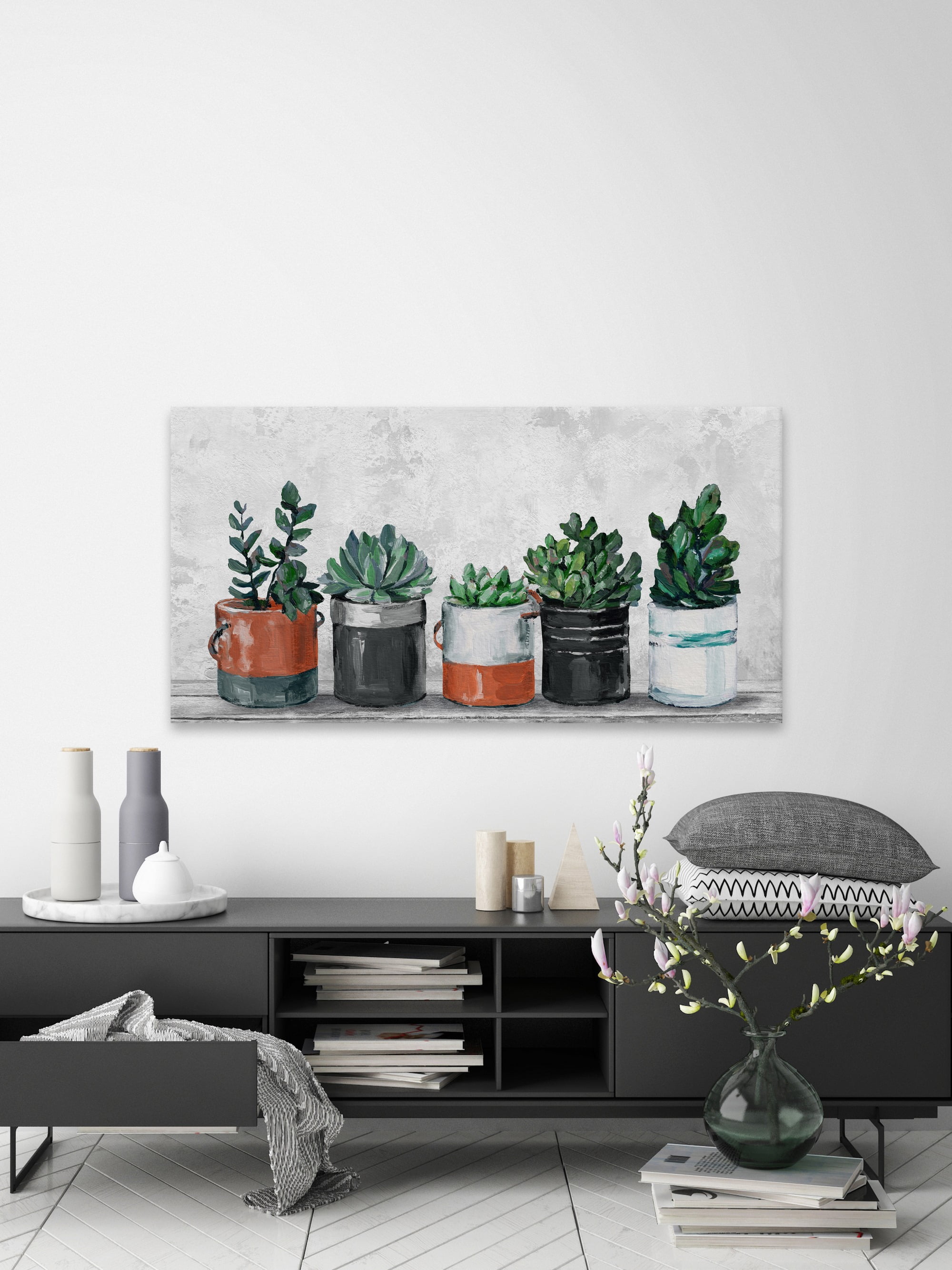Marmont Hill Two-Toned Succulent Holders Canvas Wall Art, 18" x 36"
