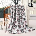 thumbnail image 3 of White Floral Skull Pattern Blanket,Comfortable Soft Lamb Wool Throw Blanket,All Season,Warm Lightweight Blankets for Sofa Bed Couch Living Room Chair,50"x60", 3 of 4