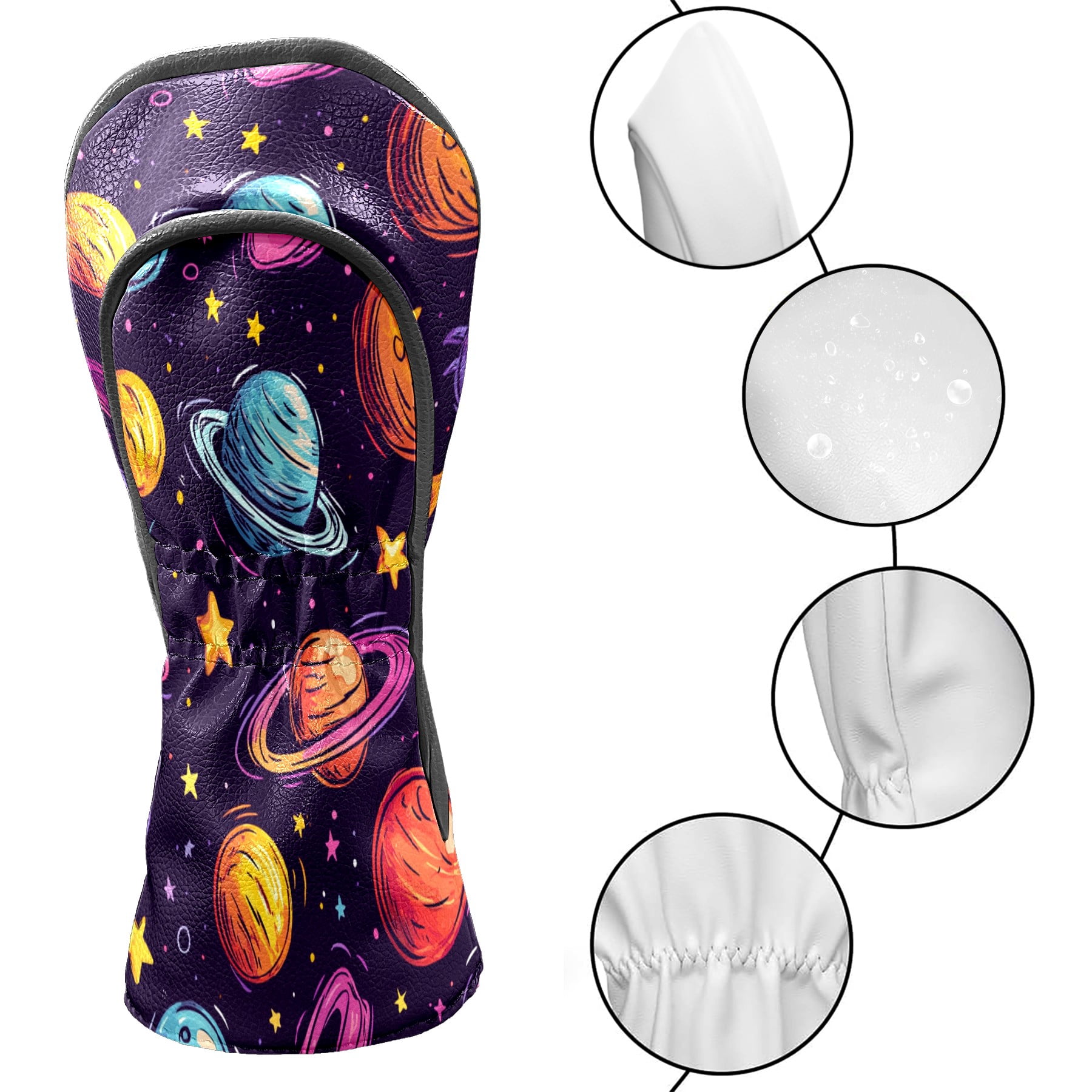 Golf Club Covers PU Leather Waterproof Head Covers for Fairway Woods Hybrids Planet Pattern