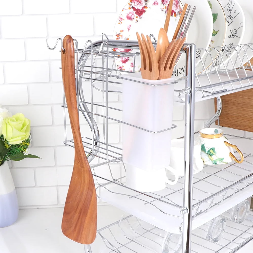 3-Tier Dish Drying Rack with Tray Utensil Holder, Large Capacity Dish Drainer with Cutting Board Holder for Kitchen Counter Organizer Storage