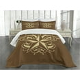 thumbnail image 3 of Ambesonne Prehistoric Country Quilted Bedspread Set 3 Pcs, Baroque Swirl, King Size, Brown Pale Yellow, 3 of 5