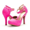 thumbnail image 2 of Dream Pairs Office-02 Women's Classy Mary Jane Double Ankle Strap Almond Toe High Heel Pumps Shoes Office-02 Fuchsia/Suede Size 12, 2 of 4
