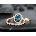 thumbnail image 2 of Oval Cut Alexandrite Engagement Ring Set, Vintage 14K 18K Rose Gold Alexandrite Halo Promise Wedding Ring Bridal Set, Silver Floral Ring set, 2 of 5