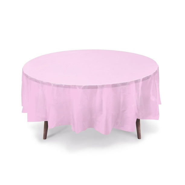 84 Light Pink Round Plastic Table Cover Plastic Table Cloth Reusable Peva Light Pink Walmart Com Walmart Com