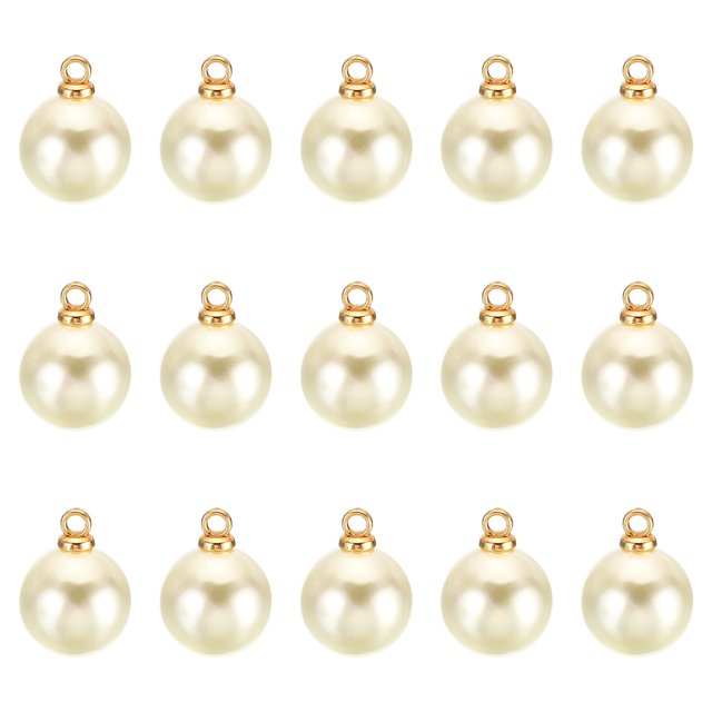 Unique Bargains Pendentifs Perles Fausses 10mm, Lot de 150 Perles Rondes Imitation Perles, Beige Doré