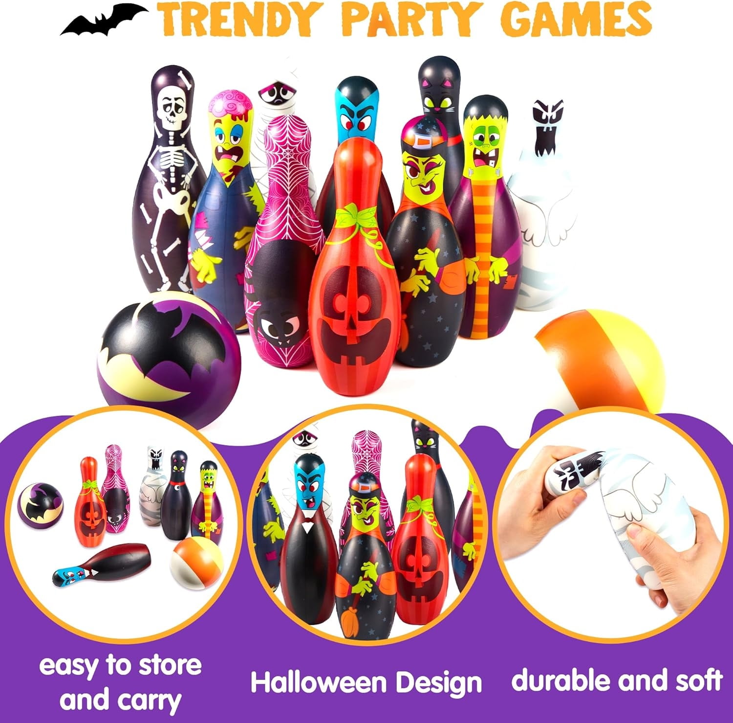 Joyfy Halloween Foam Bowling Set for Kids Toys Party Supplies, Get-Together Party, Game Day Events, Indoor Outdoor Party, Birthday Parties