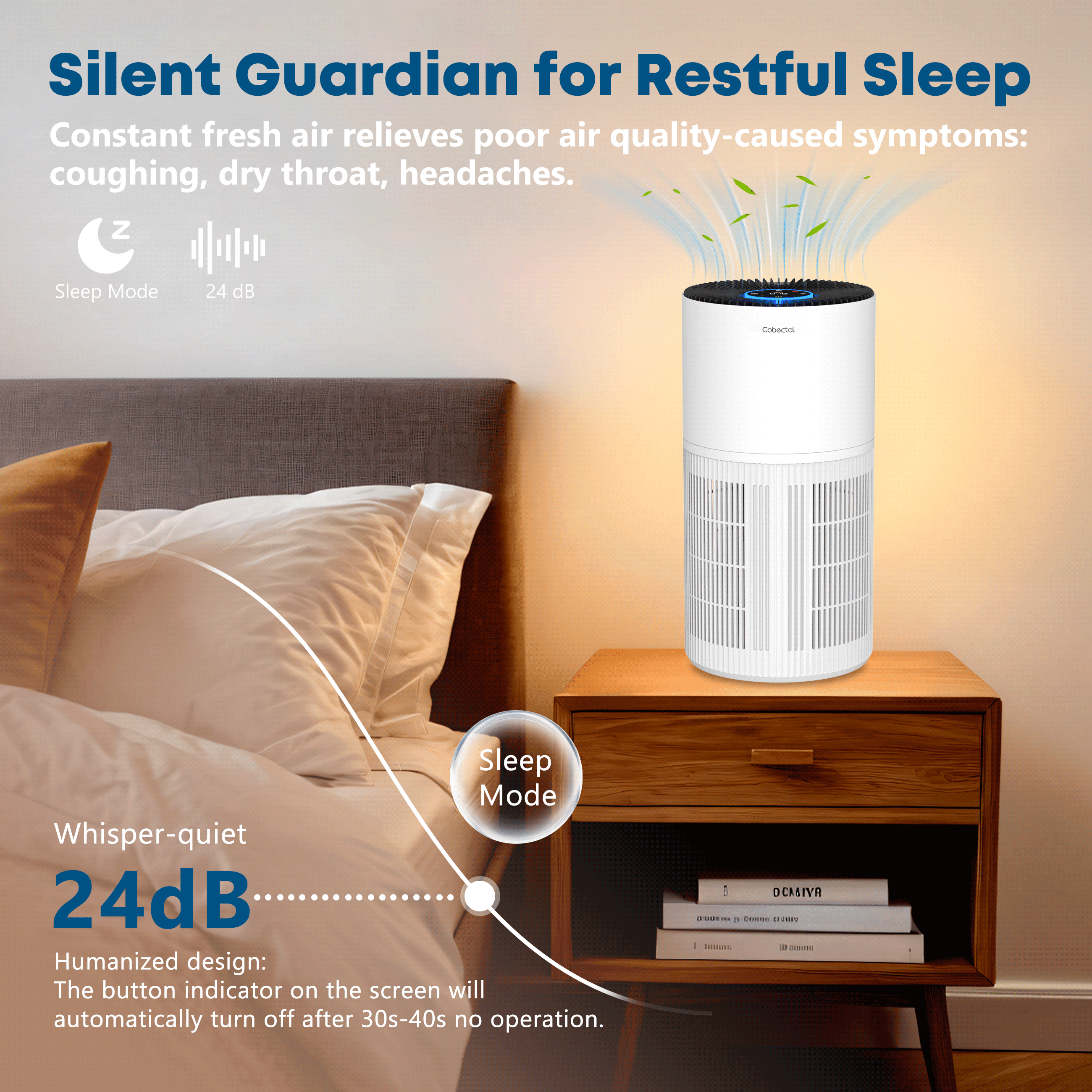 Cobectal H14 HEPA Air Purifier ZQA-6000A with Activated Carbon Filter for Smoke, Dust, Pollen, and Dander