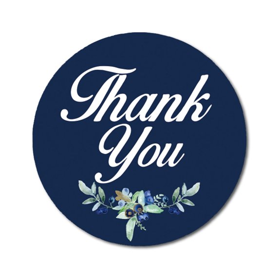 Darling Souvenir Botanical Floral 1.6 Inches Round Dark Navy BlueThank You Stickers Wedding Gift-45 Pcs.-Brown