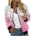 thumbnail image 2 of QUNYINEY Bomber Womens Jackets Zip Up Pink Gradient Casual Lightweight Jacket Loose Long Sleeve Short with Pocket Hoodless Jacket, 2 of 5