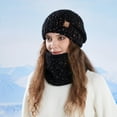 thumbnail image 4 of ZQUUVOU Women's Plush Lined Thermal Knit Beanie Ear Protection Hat Neck Warmer Set Winter Outdoor Outfits Black, 4 of 5