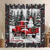 Manfei Farmhouse Cartoon Truck Curtains Pack of 2 (42x84 Each), Winter Christmas Snowman Curtains Blackout, Black White Buffalo Plaid Bedroom Curtains, Curtains and Drapes Decor