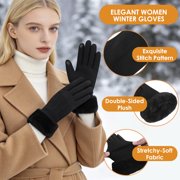 REDESS Womens Winter Gloves, Fleece Lined Touchscreen Windproof Gloves with Faux Fur Cuff
