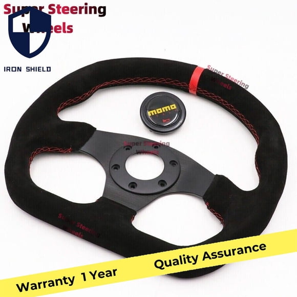 320mm momo black suede leather racing flat rally sport drift steering wheel #red -