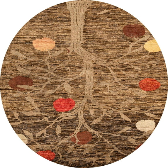 Ahgly Company Indoor Round Abstract Saddle Brown Abstract Area Rugs, 4' Round