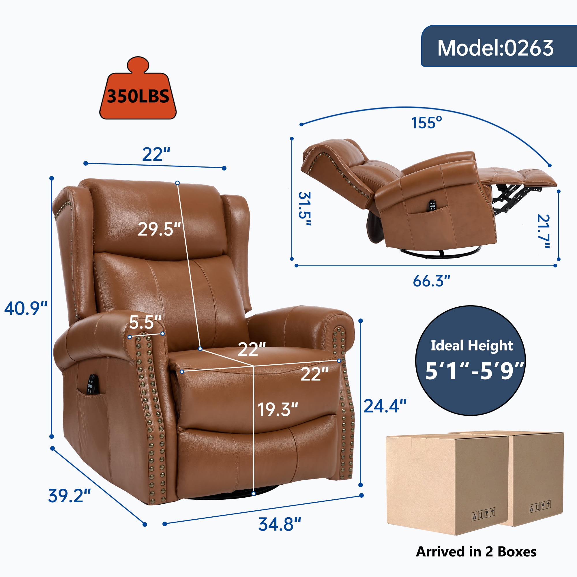 Leumius Swivel Rocker Recliner Chair with Vibration Massage and Lumbar Heating,Ergonomic Lounge Chair with Rocking Function,Rivet Design,Yellow