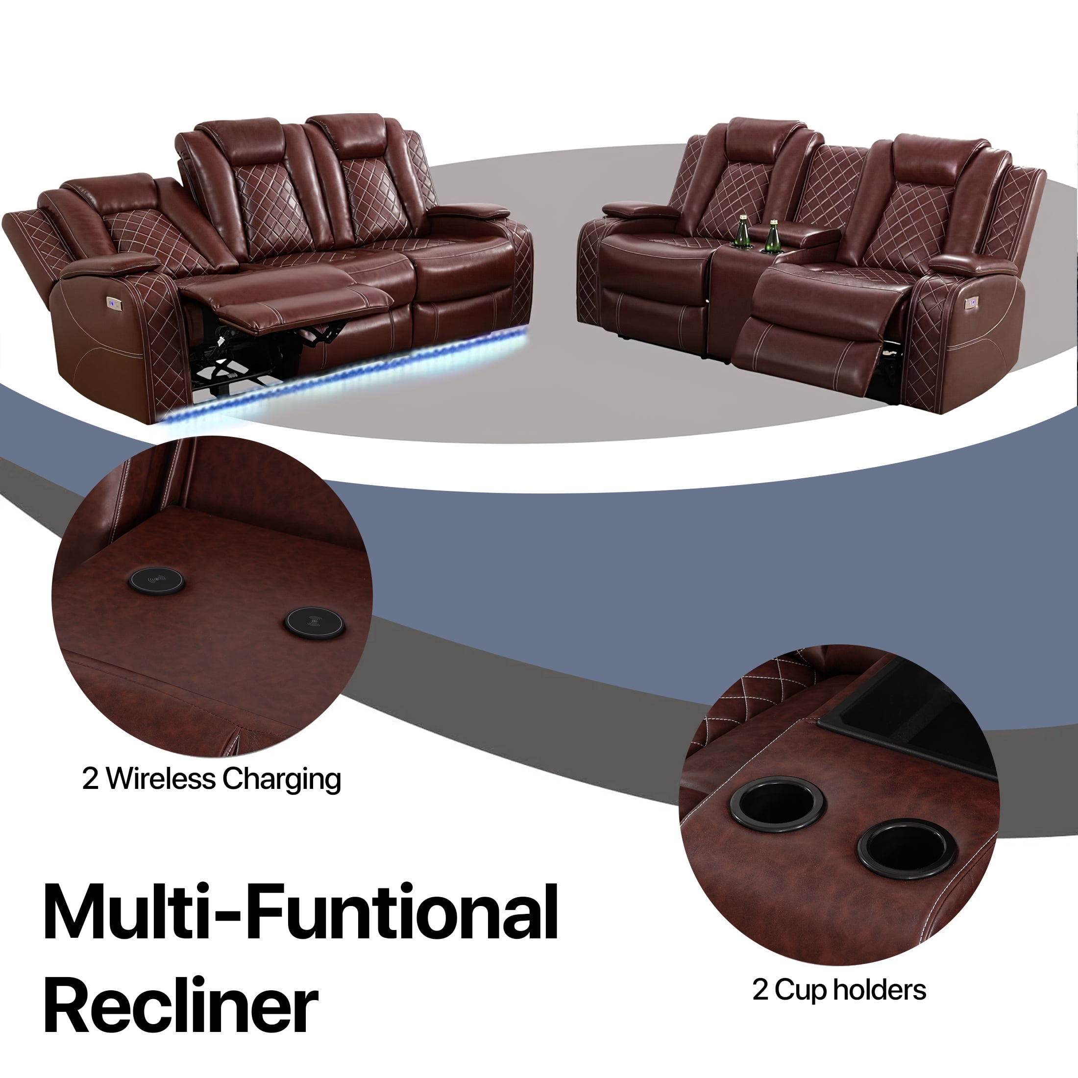 Aukfa Power Recliner Chair Sofa with Storage and USB for Living Room,Brown