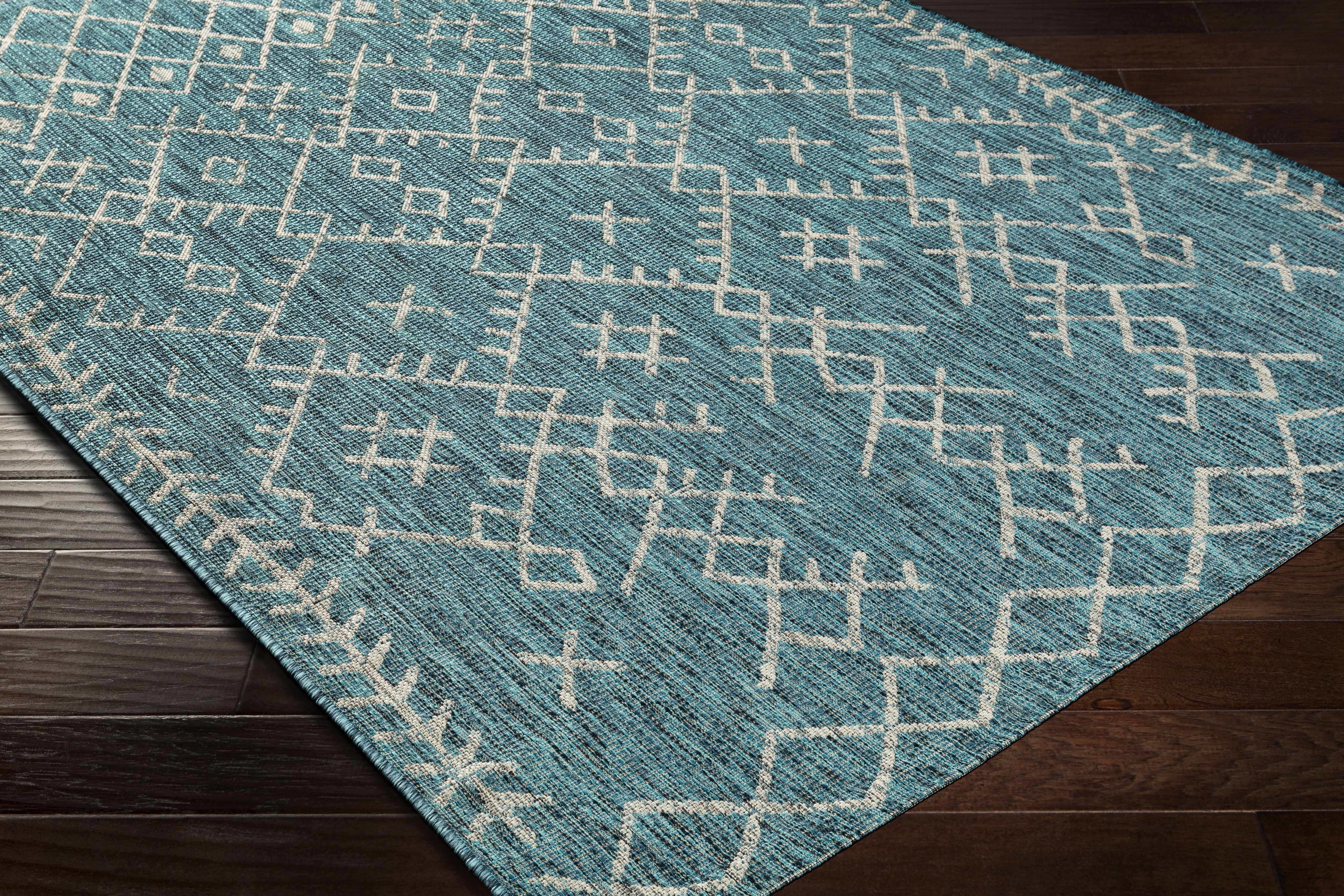 BoutiqueRugs Rapelje Bohemian, Transitional Area Rug - Outdoor Safe - Aqua, Black, Taupe - 2' x 2'11"
