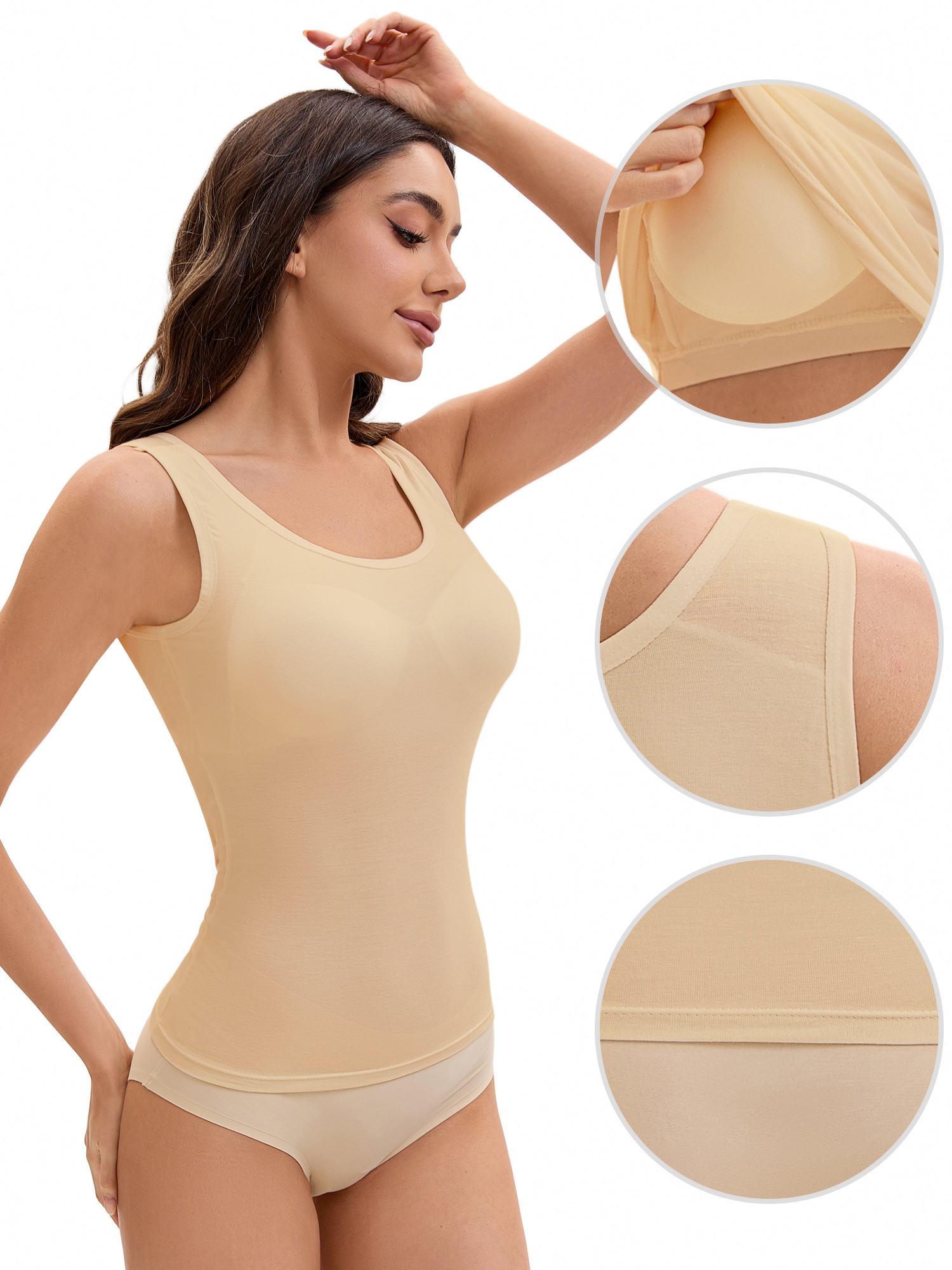 Unique Bargains Women's Wide Strap Camisoles with Built-In Padded Bras 2XL Beige
