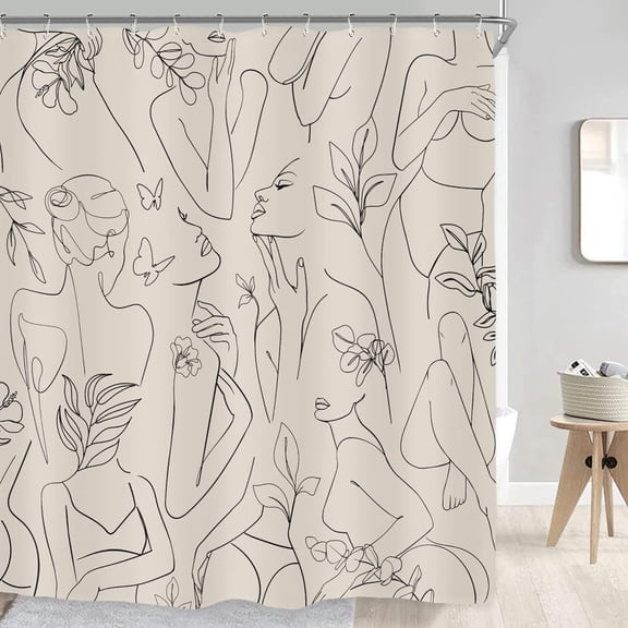 Modern Abstract Women Shower Curtain for Bathroom Decor 72Wx72H Body Aesthetic Eucalyptus Contemporary Minimalist Butterfly Art Printed Fabric Polyester Waterproof 12 Pack Plastic Hooks