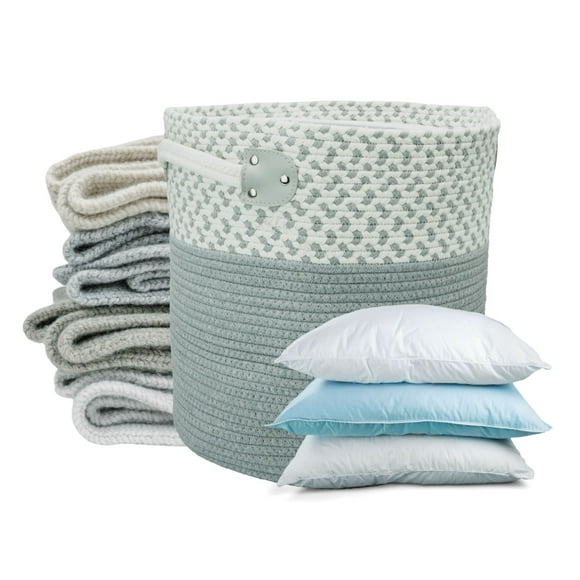 Planterist Cesta Organizadora Grande Tejida – Algodón Lavable, Plegable y Portable – Multiusos 33.5x34 cm para Almacenaje, Decoración y Ropa Sucia (Ajijic)