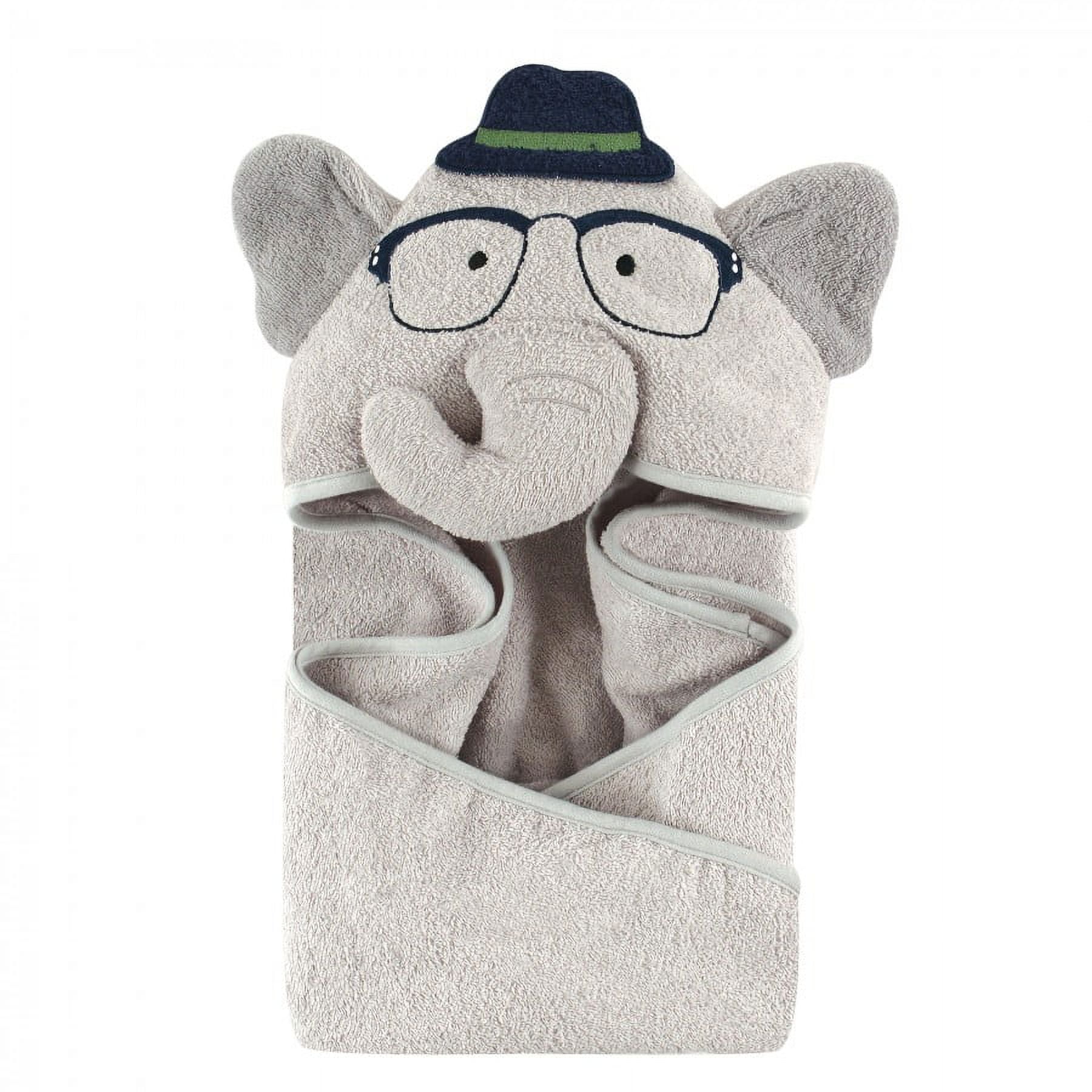 Hudson Baby Infant Boy Cotton Animal Face Hooded Towel, Smart Elephant, One Size
