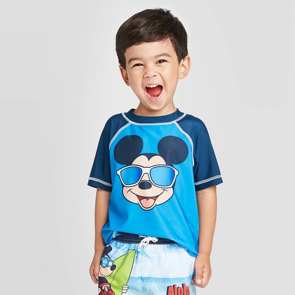 Disney Toddler Boys 2-Tone Blue Mickey Mouse Rash Guard Swim Shirt 4T - image 2 of 3