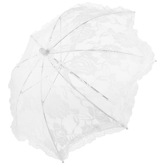 SOPOTUTU Large Parasol Umbrella 1Set Lace Steel Plastic White For Wedding Props 50.00X50.00X42.00In