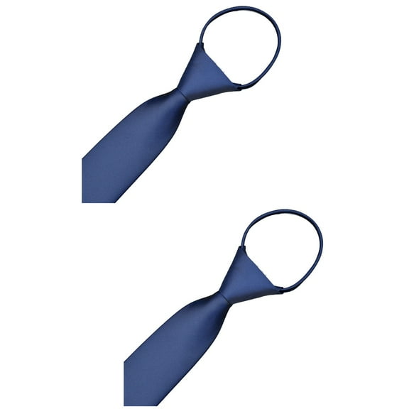 2pcs Zipper Men Ties Business Fashion Style Slim Men Neck Tie Simplicity Design Solid Color For Party Lazy Formal Ties ( Blue)