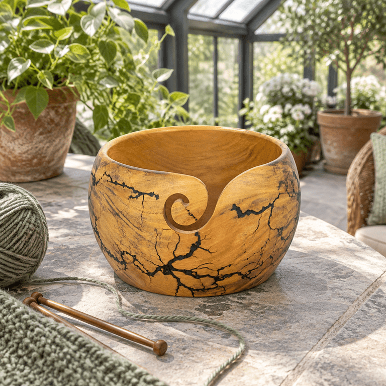 Large Wooden Yarn Bowl 7x4 Inches - Cute Wood Bowl/holder For Knitting ...