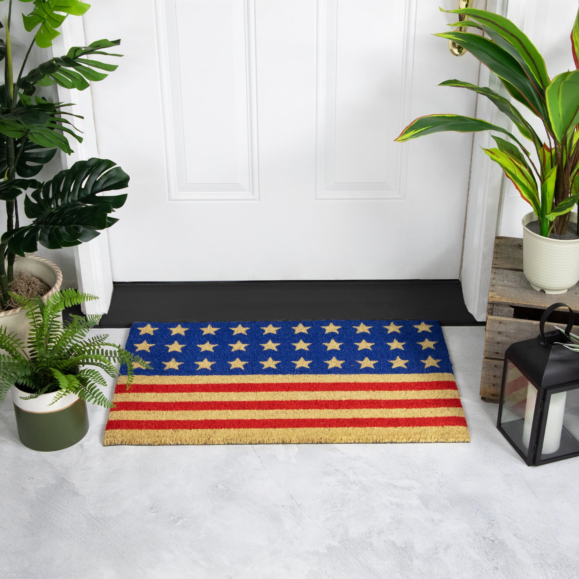 Northlight Americana Stripes and Stars Coir Outdoor Doormat - 18" x 30"