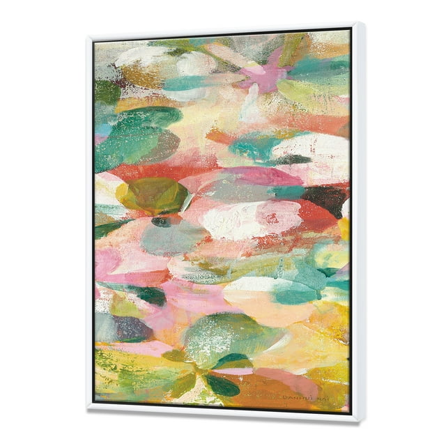 Abstract Pastel Flower Painting with Pink and Blue - Cabin & Lodge Framed Canvas