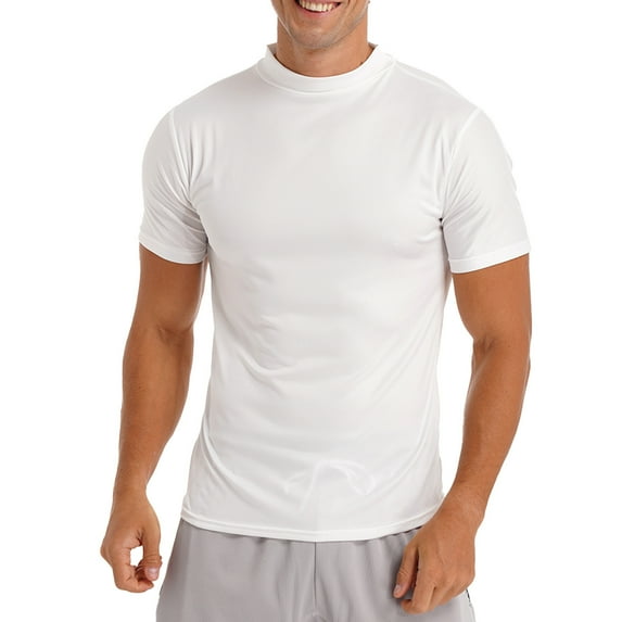 Alvivi Men's Short Sleeve T-shirt Casual Slim Fit Basic Tees Tops Mock Neck Pullover Undershirt White XXL