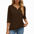 thumbnail image 5 of KPOPLK Womens 3/4 Length Sleeve Blouses Business Tops Dressy Casual V Neck Cute Hollow Out T-Shirts(XXXL,b159-Coffee), 5 of 7