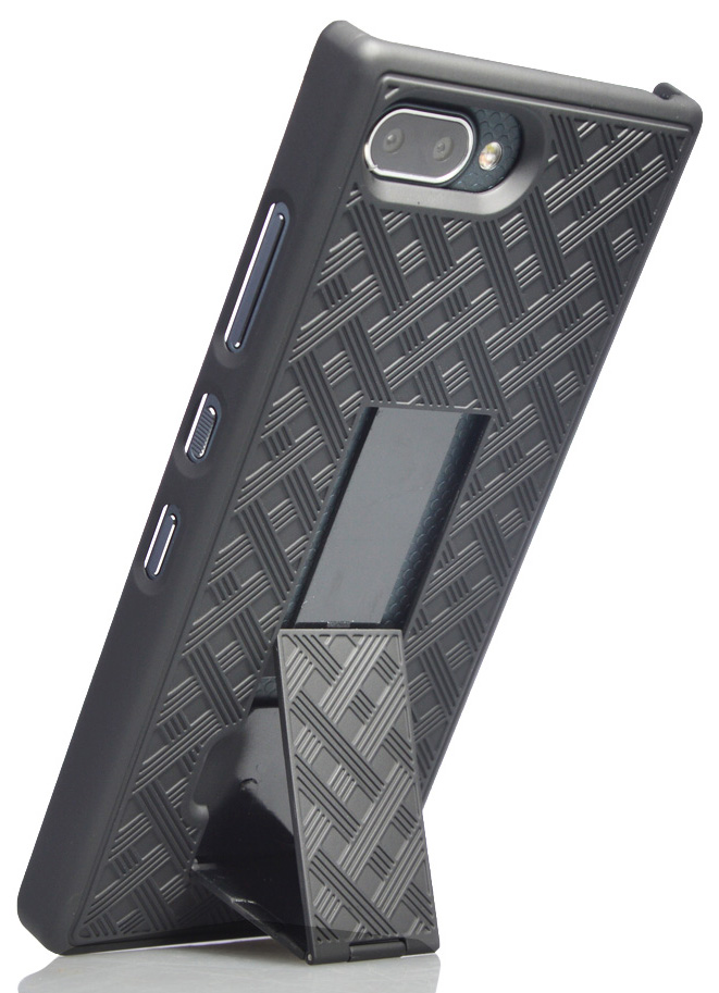 Case for BlackBerry Key2 LE, Nakedcellphone [Black Tread] Slim Ribbed Rubberized Hard Shell Cover [with Kickstand] for BlackBerry Key2 LE Phone [[ONLY FOR LE MODEL]] - image 2 of 7