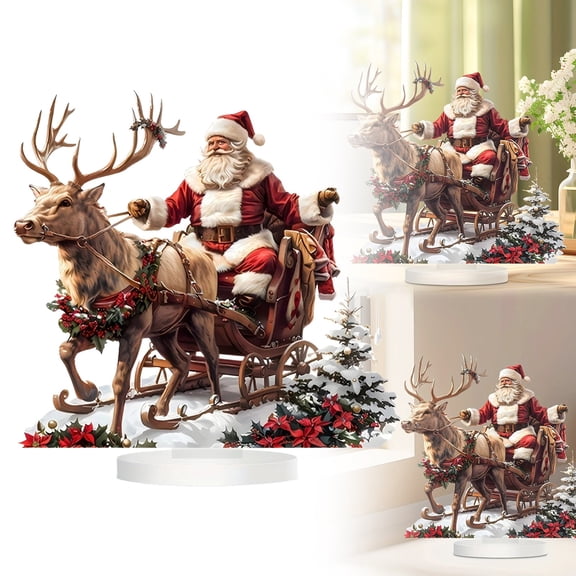 Clearance Under $2.49! 1Pc Santa Reindeer Sleigh Acrylic Figurine