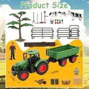 Farm Animal Tractor Toys Playset-16.5 Inches Tractor with Trailer Fence,Farmer,Tree,Cow,Farm Toy Set for Boys Girls Kids Toddlers Age 3-7 Years Old