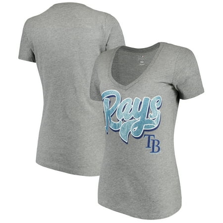 - women's new era heathered gray tampa bay rays glitter logo v-neck t-shirt